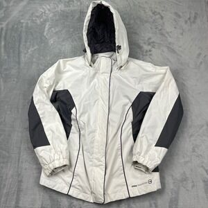 Free Country Radiance Hooded Jacket Womens Medium White Charcoal Purple Trim Zip